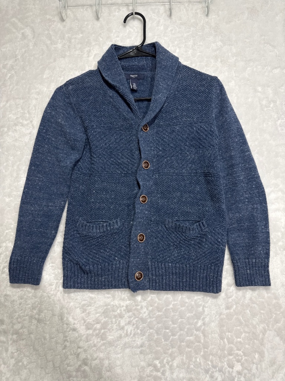 Gap kids buttoned cardigan sweater shawl collar blue boys 10-12